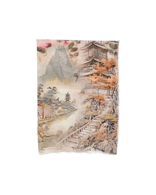 D'Aniello Natural Frayed-Edges Printed Scarf