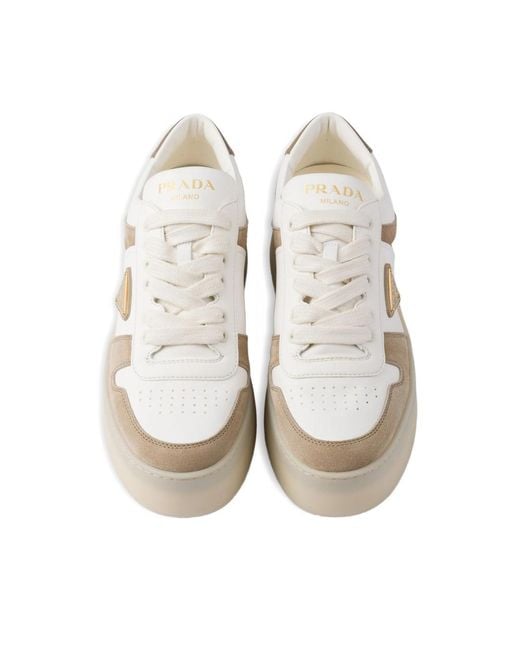 Prada Natural Downtown Bold Leather Sneakers
