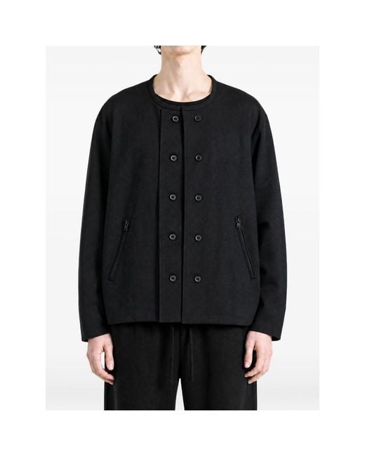 Y-3 Black Double-Breasted Collarless Jacket for men