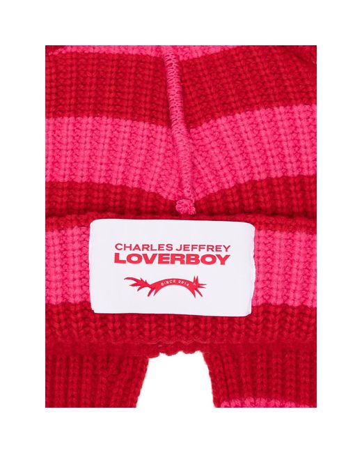 Charles Jeffrey Red Chunky Rabbit Striped Beanie Hat for men