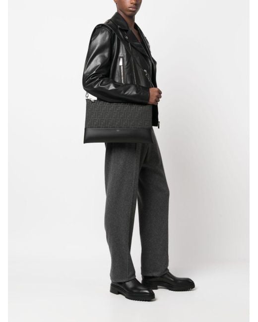 Fendi Black Ff Pattern Shoulder Bag for men