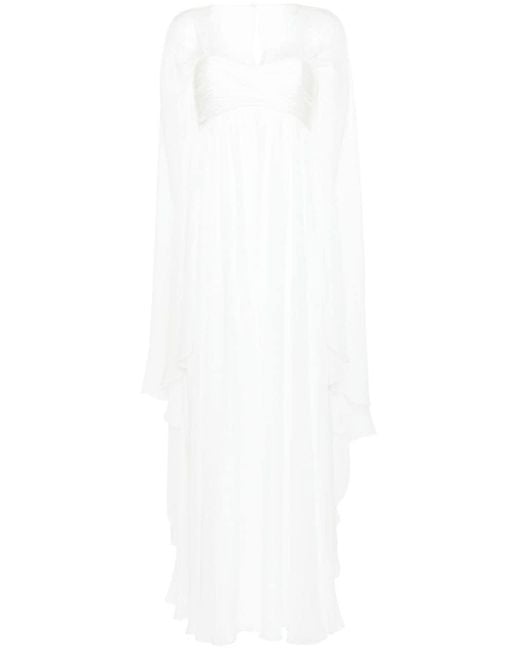 Alberta Ferretti White Cape-Detail Chiffon Gown