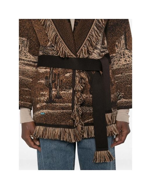 Alanui Brown Fringe-Trimmed Jacquard Cardigan
