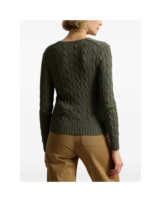 Ralph Lauren Green Cable-Knit V-Neck Sweater