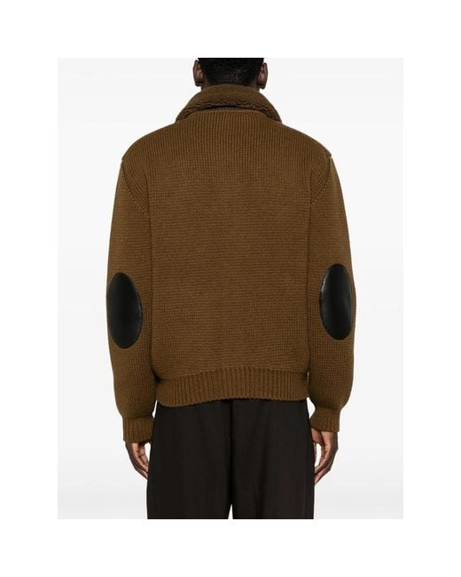 Tom Ford Brown Shearling-Collar Elbow-Patch Cardigan for men