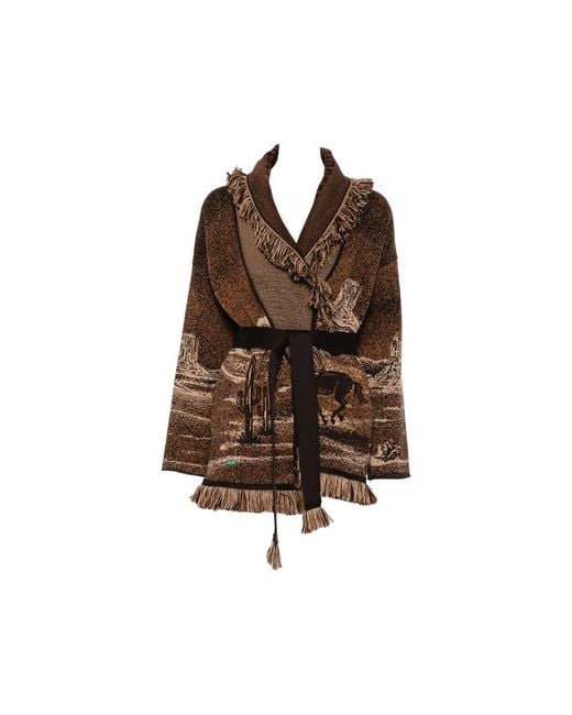 Alanui Brown Fringe-Trimmed Jacquard Cardigan