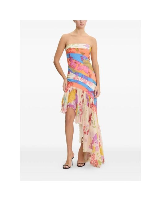 Donde Esteban Multicolor Flores Strapless Asymmetric Dress