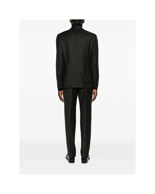 Tagliatore Black Stripe-Pattern Double-Breasted Suit for men