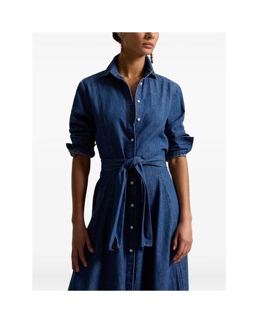 Ralph Lauren Blue Tie-Belt Midi Shirt Dress