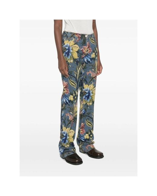 Etro Blue Floral-Print Jeans