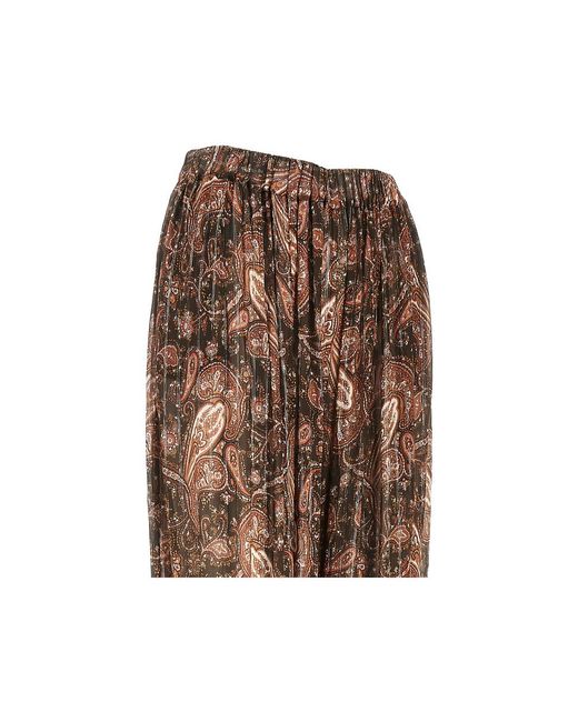 ANDAMANE Brown Paisley-Print Pleated Trousers
