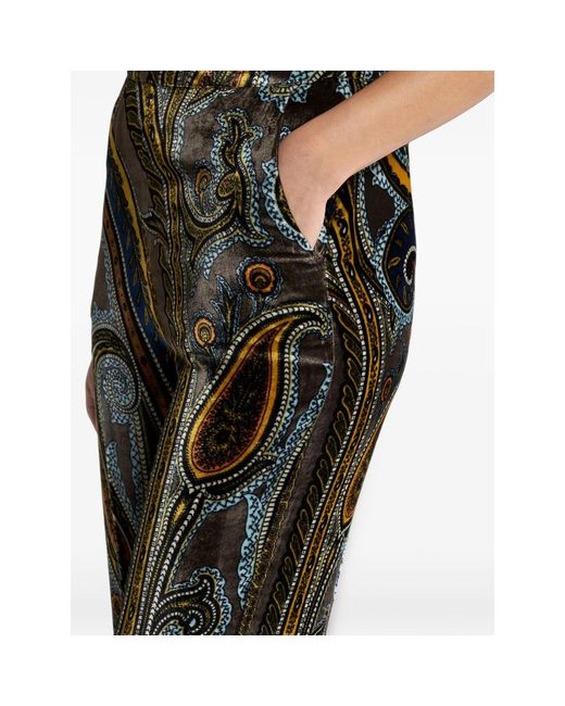 Etro Black Straight-Leg Velvet Trousers With Paisley Motif