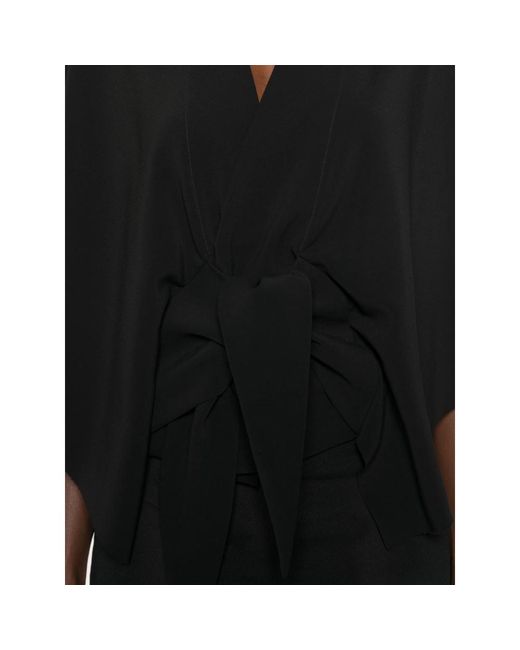 Rick Owens Black Knotted-Waist V-Neck Blouse