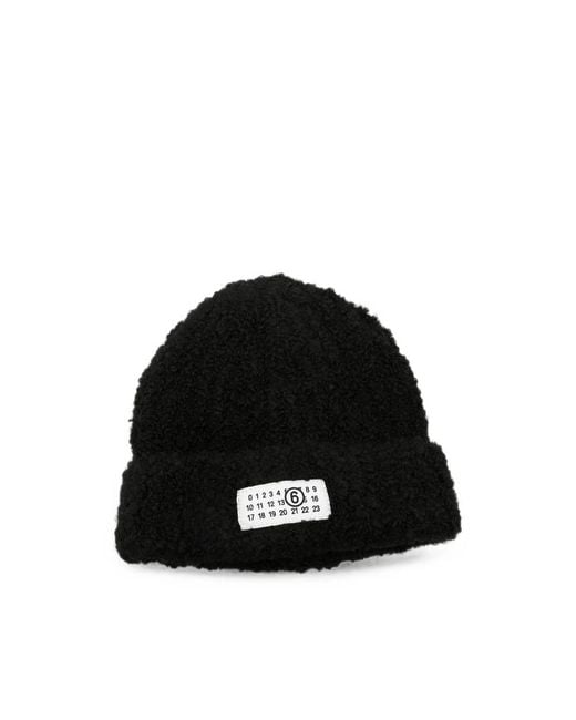 MM6 by Maison Margiela Black Logo-Patch Beanie Hat for men