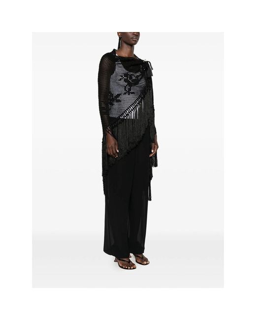 Chiara Is Black Scialle Rosa Crochet Fringe-Trimmed Poncho