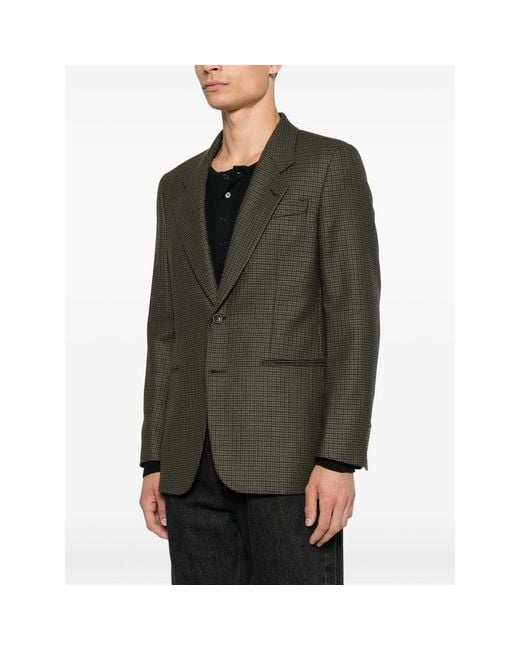 Reveres 1949 Green Houndstooth-Pattern Single-Breasted Blazer for men