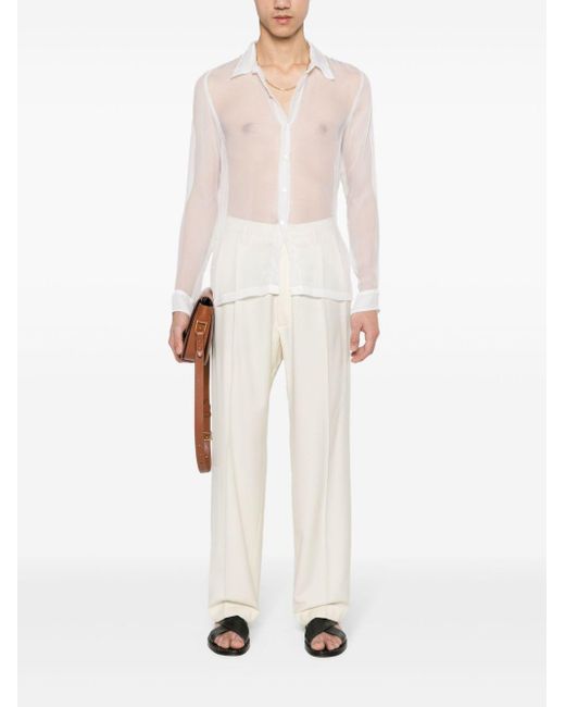 Dries Van Noten White Silk Chiffon Shirt for men