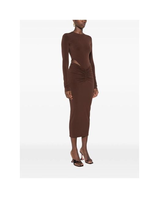 ANDAMANE Brown Heloise Cut-Out Ruched Midi Dress