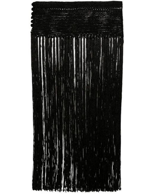 Bode Black Crochet Fringed Skirt
