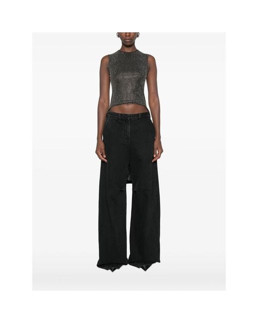 Alexander Wang Black Crystal-Embellished Asymmetric Top