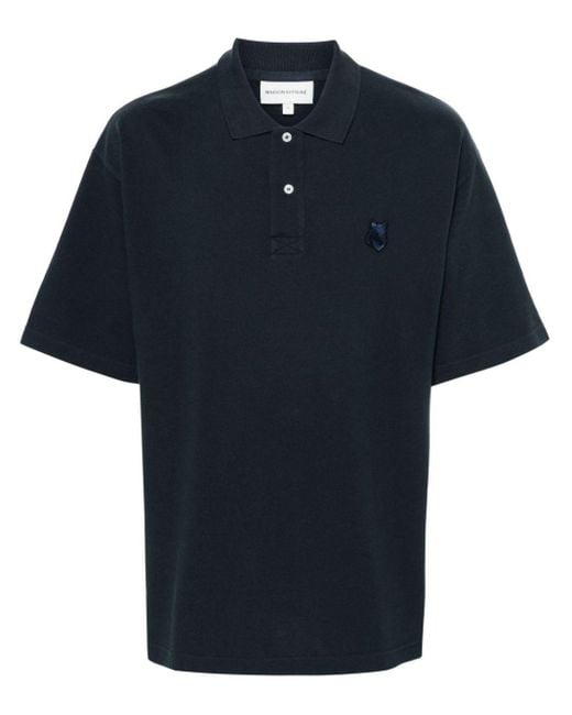 Maison Kitsuné Blue Polo Shirt With Fox Patch for men