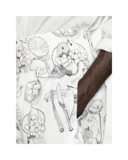 Jacquemus White Graphic-Print High-Waisted Shorts for men