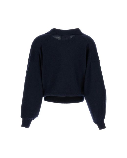 Lisa Yang Blue Ribbed Polo Wool Sweater