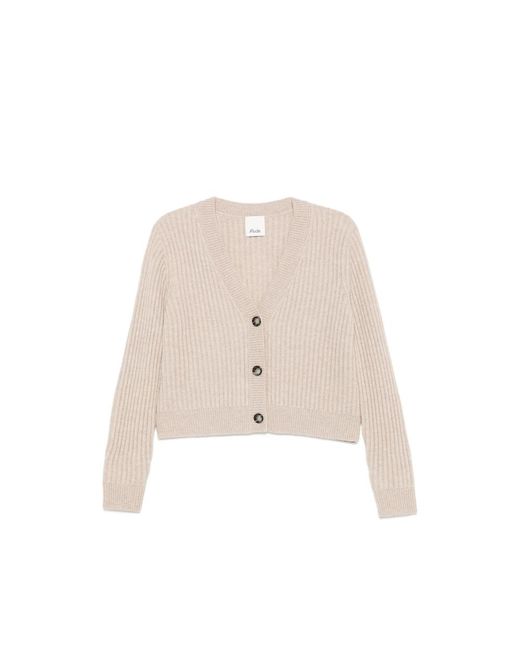 Allude Natural Ribbed-Knit V-Neck Cardigan