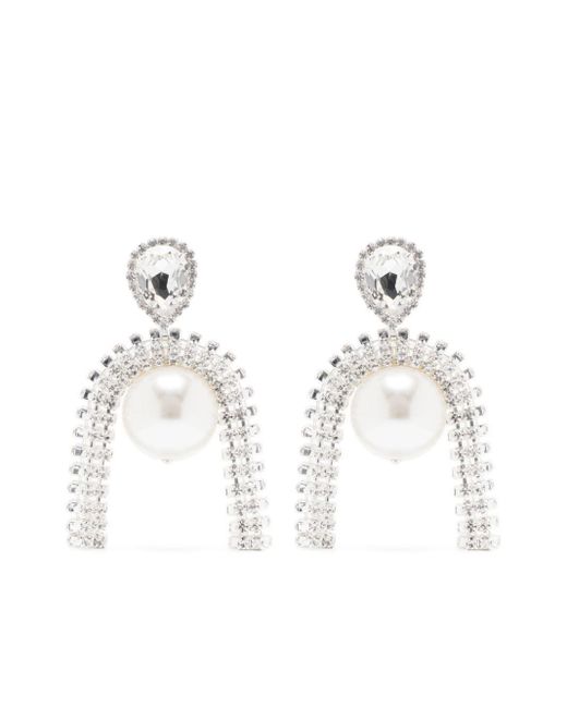 Magda Butrym White Pearl-Detail Crystal Drop Earrings