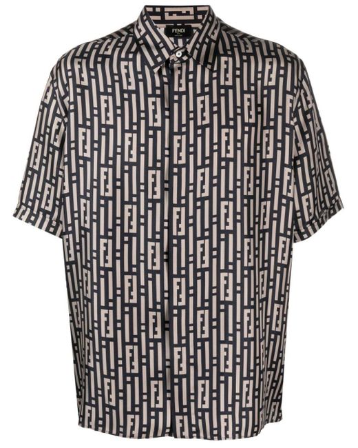 Fendi Black Ff-Print Silk Shirt for men