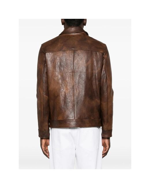 Dondup Brown Distressed Leather Jacket for men