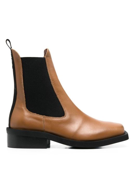 Ganni Squaretoe Leather Chelsea Boots in Brown Save 10 Lyst