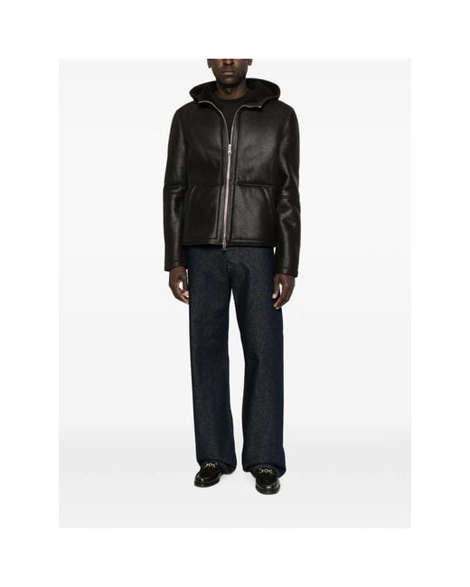 Dondup Black Hooded Shearling Jacket for men