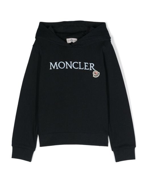 Moncler Black Embroidered-Logo Cotton Hoodie