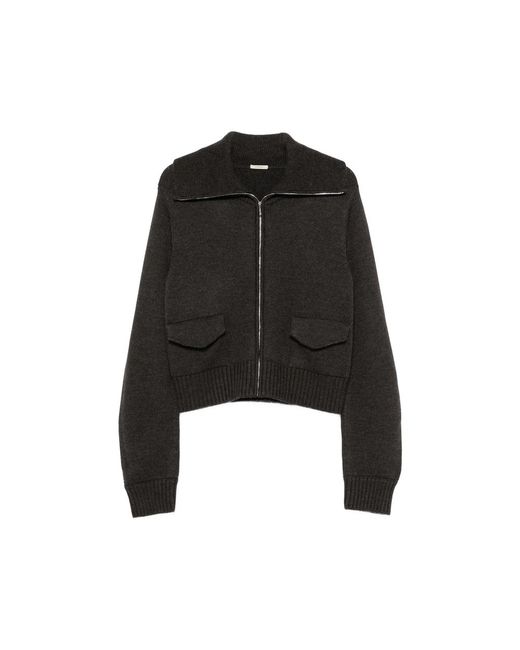 LAMRONS Black Flap-Pocket Zip-Up Cardigan