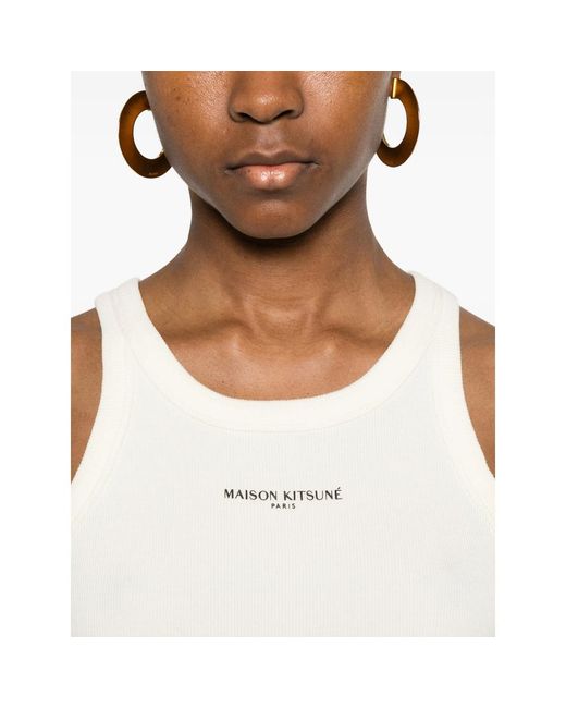 Maison Kitsuné White Tank Top Ribbed Organic Cotton