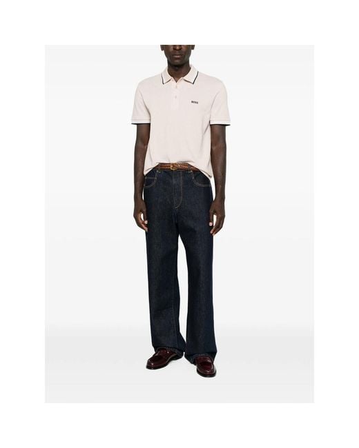 Boss Natural Logo-Embroidered Tipped Polo Shirt for men
