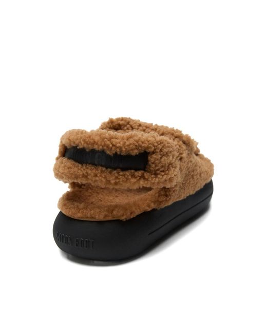 Moonboot Brown Adjustable Shearling Sandals for men