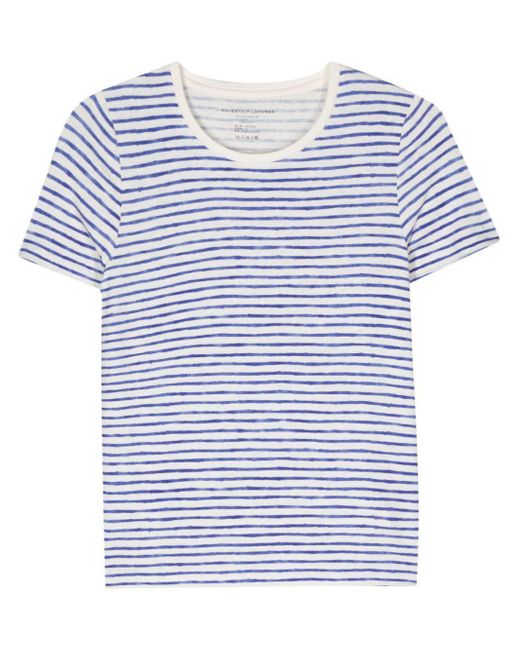 Majestic Filatures Blue Round-Neck Striped T-Shirt