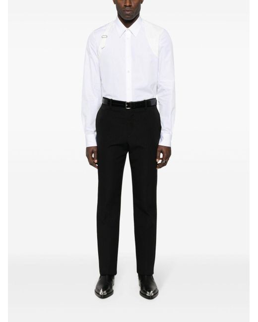 Alexander McQueen White Buckl/-Detail Silk Shirt for men