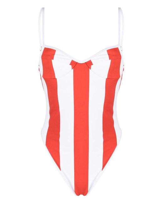 ROWEN ROSE Red Sweetheart-Neck Striped Swimsuit