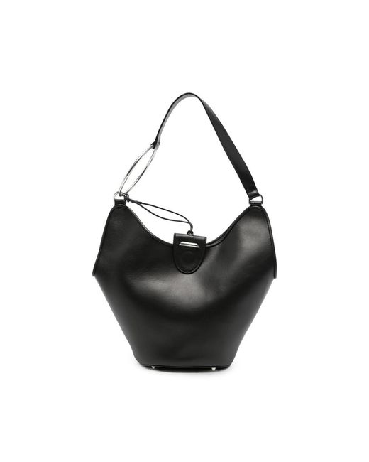Dondup Black Ring-Detail Leather Shoulder Bag