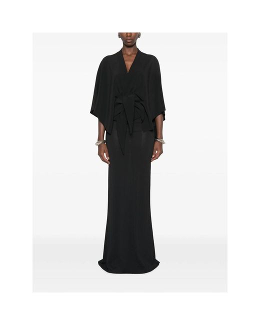 Rick Owens Black Knotted-Waist V-Neck Blouse