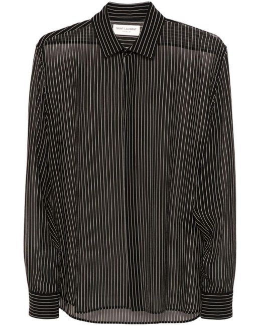 Saint Laurent Black Pinstripe Silk Shirt for men