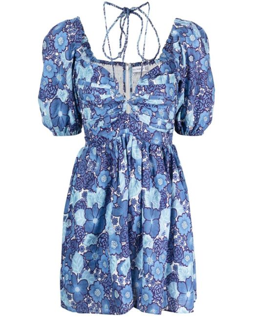 Faithfull The Brand Blue Odelia Floral-Print Linen Dress