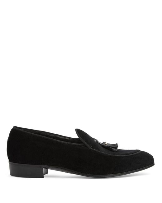 Gucci Black Double G-Detail Velvet Loafers for men