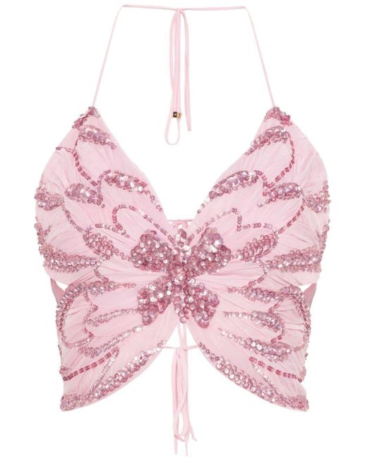 Blumarine Pink Sequin-Embellished Butterfly Top