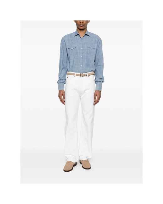 Barba Napoli Blue Button-Fastening Shirt for men