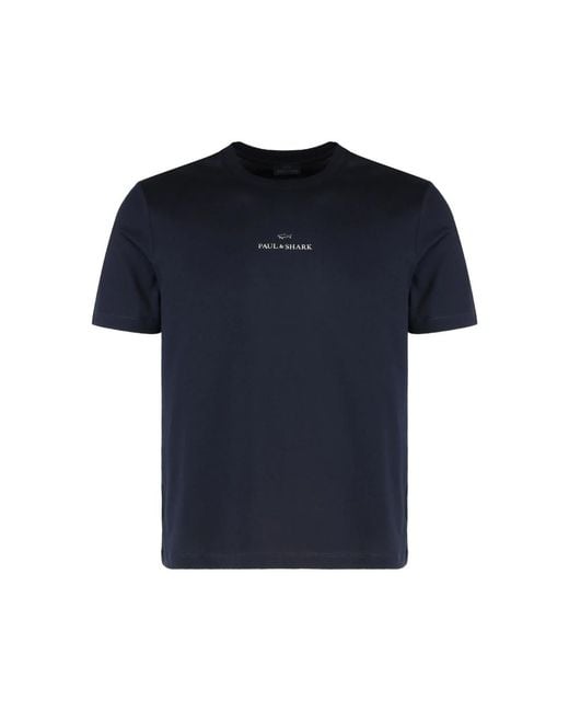Paul & Shark Blue Logo-Detail Cotton T-Shirt for men