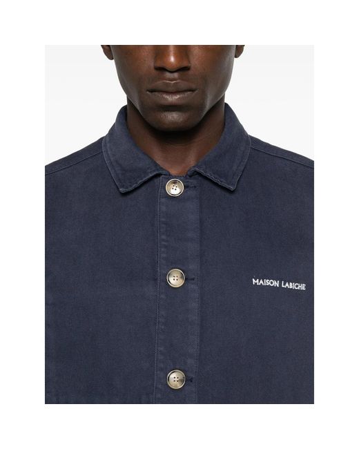 Maison Labiche Blue Sébasto Button-Fastening Patch-Pocket Overshirt for men